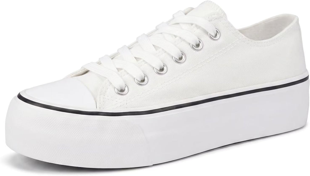 White lace-up platform sneaker without a visible logo