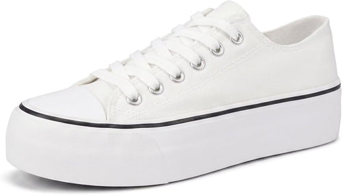 White lace-up platform sneaker without a visible logo
