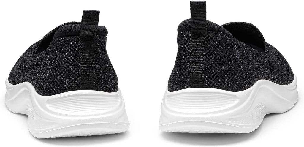 Black and white knit slip-on walking shoe without a visible logo - additional view 3