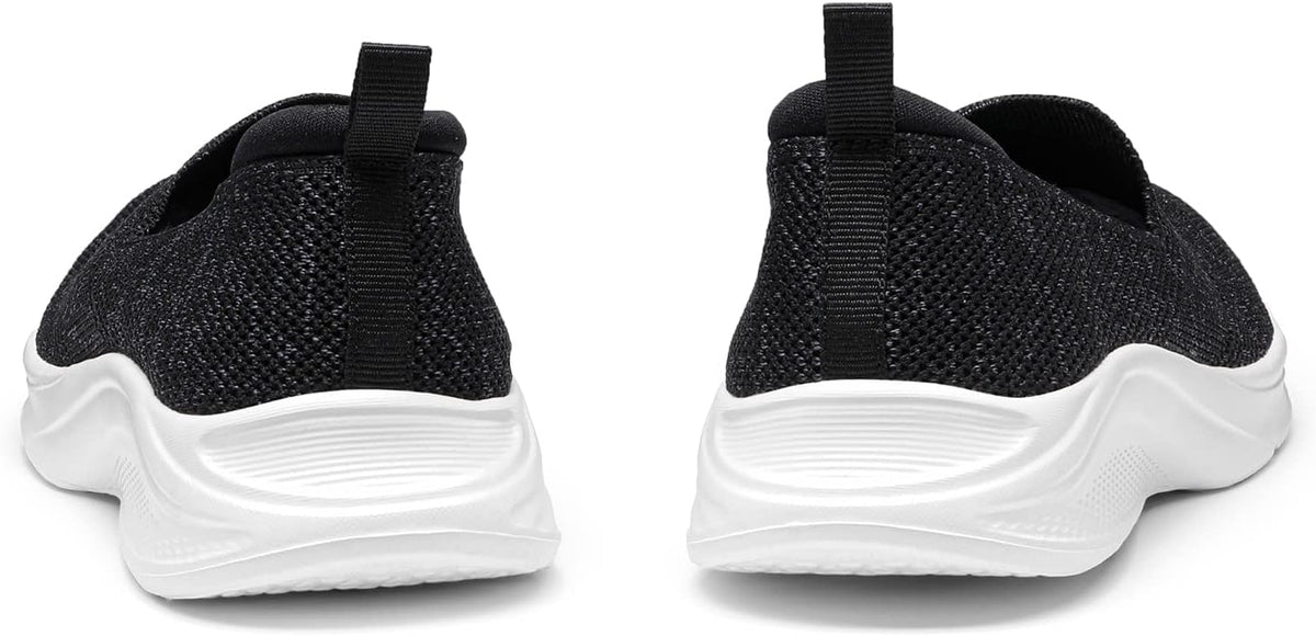 Black and white knit slip-on walking shoe without a visible logo - additional view 3