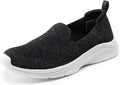 Black and white knit slip-on walking shoe without a visible logo